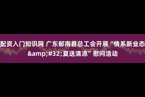 配资入门知识网 广东郁南县总工会开展“情系新业态&#32;夏送清凉”慰问活动